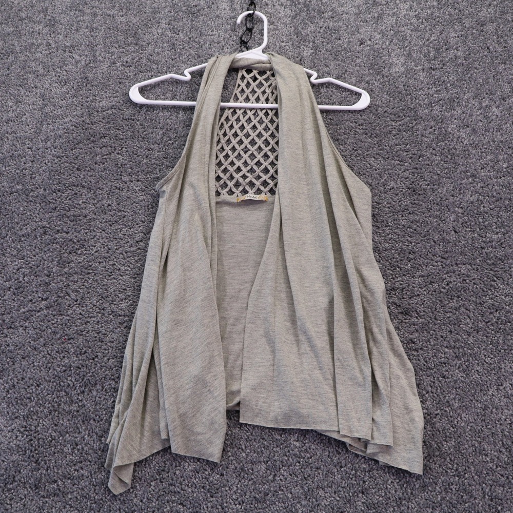 Merlot Vest Womens Small Gray Open Front Crochet Back Sleeveless
